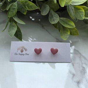 NEW Romantic Dusty Pink Heart Polymer Clay Mini Stud Earrings